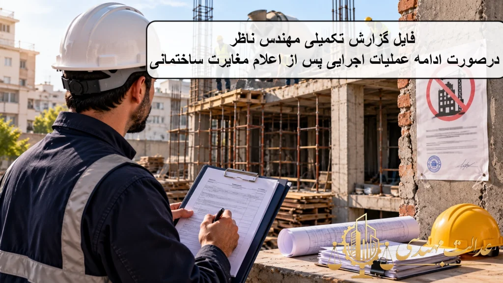نحوه تنظیم گزارش تکمیلی مهندس ناظر در صورت ادامه عملیات اجرایی پس از اعلام مغایرت ساختمانی